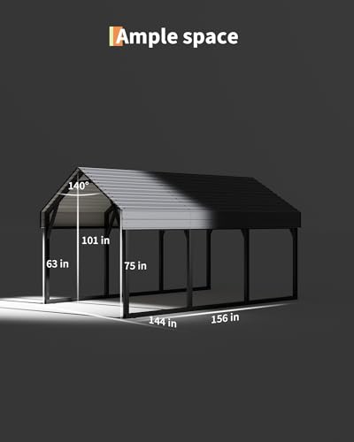 Image of GarveeLife 12x13 ft Metal Carport Shed, Reinforced Frame and Steel Roof for All-Weather Use, Permanent Shelter for Cars, Motorcycles, ATVs, or Boats