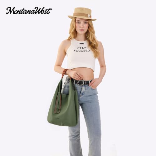 Image of Montana West Hobo Bags for Women Slouchy Handbags 2PCS Tassels Shoulder Bag with Comestic Bag