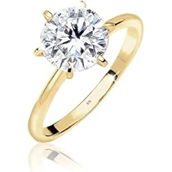 Anillo Bailarina En Oro Elli PREMIUM Anillos Solitario de Compromiso para Mujer con Circonias Brillantes Fabricado en Oro Amarillo de 375