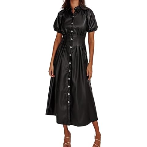 EZAPINE Faux Leather Midi Dress Cover