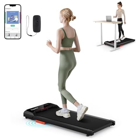 Goplus Walking Pad, 2.5HP 340LBS Capacity Under Desk Treadmill with Remote Control, APP-Enabled and LED Display, Portable Treadmills for Home Small, Office, Installation Free Cover