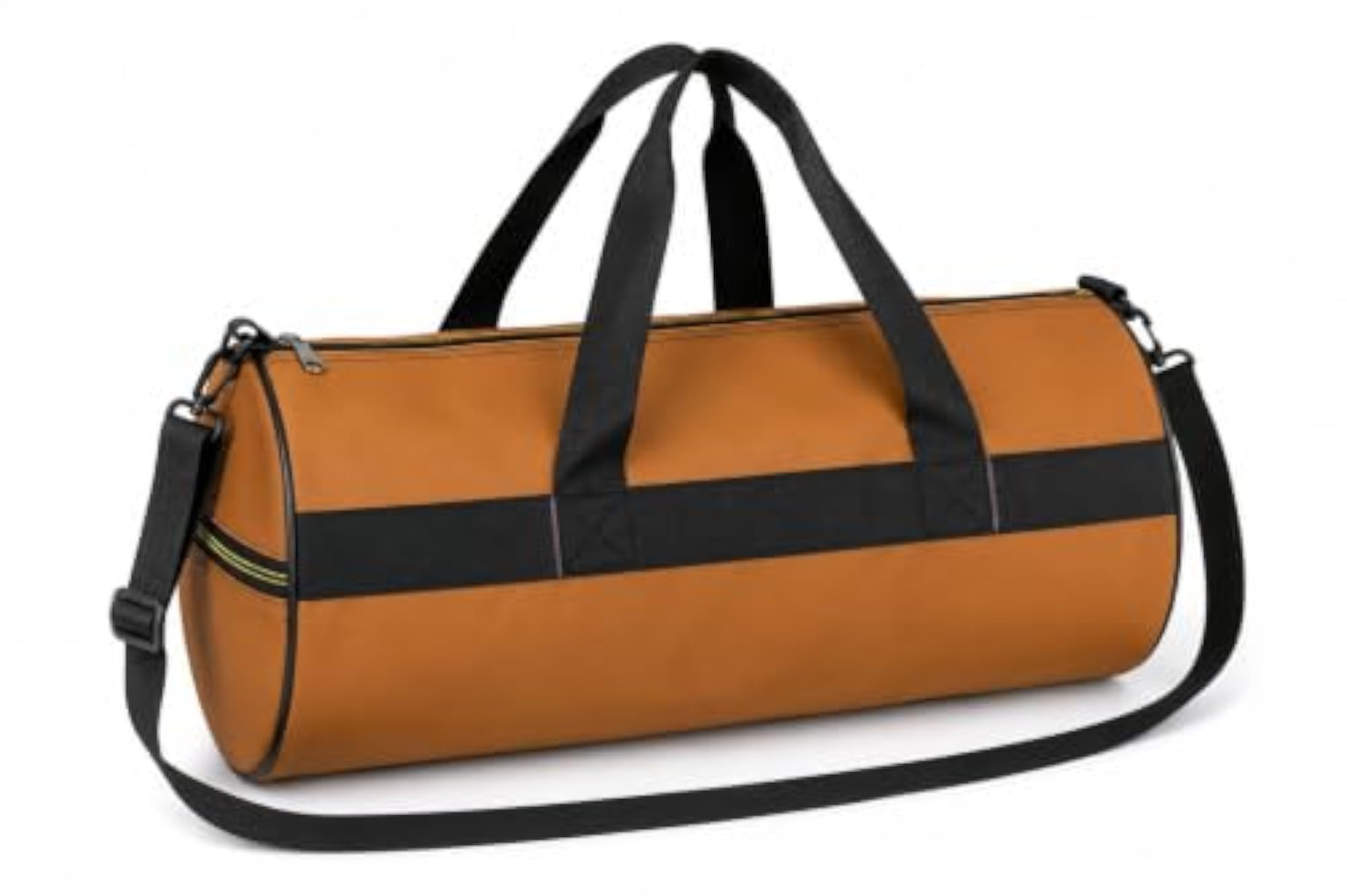 PU Leather Brown Cylinder Duffel Bag, Adjustable Strap