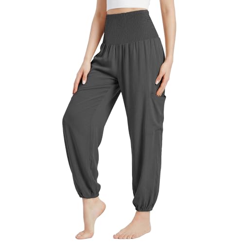 Makepid Womens Loose Harem Pants Joggers High Waist Yoga Sweatpants with Pockets Comfy Casual Pants for Workout Beach Darkgrey