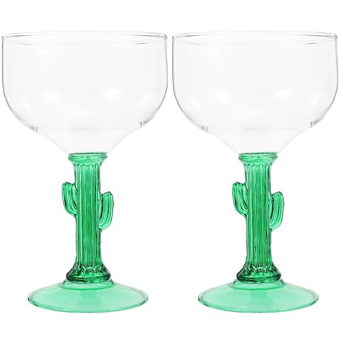 Hemoton 2Pcs Cactus Margarita Glasses 4Oz Cocktail Glass Stemware for Summer Parties Beach Luau Mexican Cinco De Mayo Drinkware