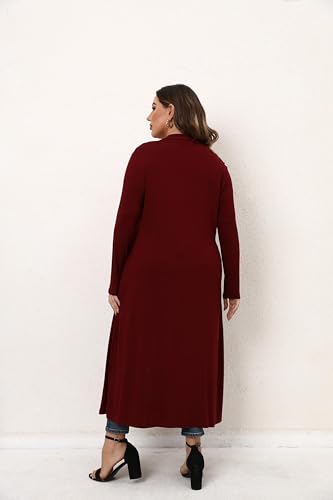 Image of Women Plus Size Floor Length Open Front Drape Cardigan Lightweight Long Sleeve Maxi Duster with Pockets 1X-5X