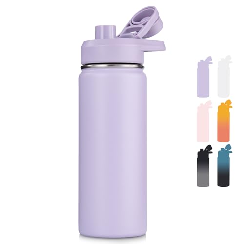 Image of Fijinhom Insulated Water Bottle with Handle, 304 Stainless Steel Water Bottles with Wide Mouth, Double Wall Vacuum Sports Water Bottle, BPA Free, Keep Cold and Hot, 18 Ounces, Purple