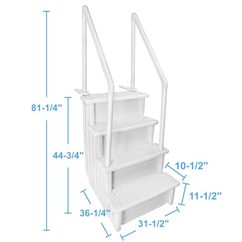 XtremepowerUS Premium Pool Ladder (4)-Step Above Ground Swimming Step to Deck Step Ladder with Rail Handle Non Slip Prevent, White