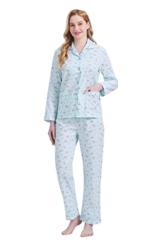 Image of GLOBAL Women Cotton Pajamas Long Sleeve PJs Button Down Sleepwear S-3XL