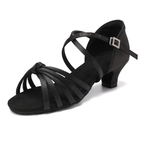 HIPPOSEUS Women's Professional Latin Dance Practice Shoes Black Salsa and Bachata Dancing Shoes 1.5 inch Heel,7.5 US