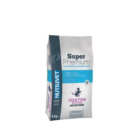 NUTRIVET - Super Premium - Chaton - Croquettes sans Blé - Chaton - Riche en Protéines Animales - 8...