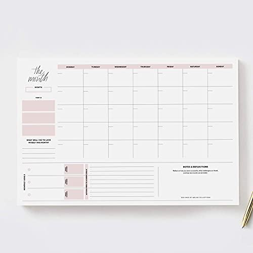 Bliss Collections Monthly Planner, Simple Pink Self-Care, Undated Desk Calendar And Planner For Organizing And Scheduling Tasks, Productivity Tracker, Goals, Notes And To-Do Lists, 12"X18" (18 Sheets) #TOP4
