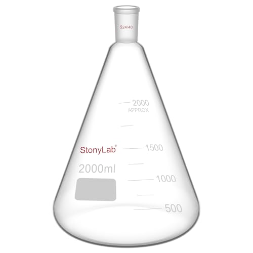 stonylab Glass 24/40 Erlenmeyer Flask, Borosilicate Glass Heavy Wall Flask with 24/40 Standard Taper Outer Joint, 2000ml