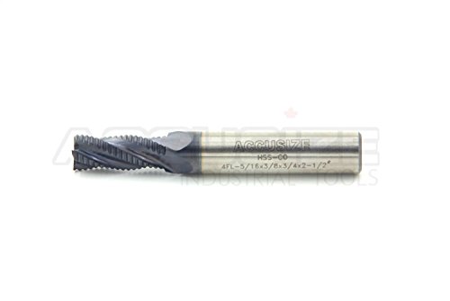 Image of Accusize Industrial Tools 5 /16'' Fine Tooth M42 8% Cobalt Tialn Roughing End Mill, 3 /8'' Shk Dia, 3 /4'' Flute Length, 2-1 /2'' Oal, 4 Flute, 1104-0516 | Fine Tooth, M42 8% Cobalt, TiAlN Coated, 2-1 /2 inch OAL, Single End, Center Cutting