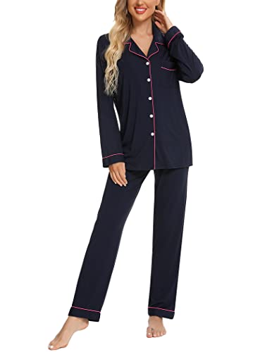 Image of Pjmlifecoco Pajamas Set Long Sleeve Womens Button Down Sleepwear Two Piece Nightwear Soft Pj Lounge Sets S-XXL