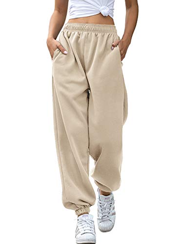 Yidarton Women's High Waisted Sweatpants Joggers Pants Drawstring Yoga Workout Lounge Pants with Pockets (Medium, Z-Thick Khaki)