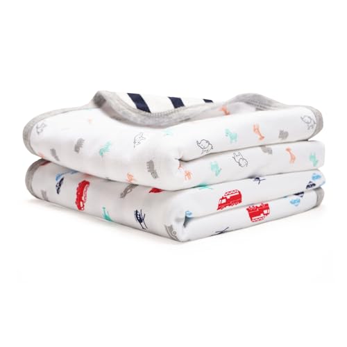 Image of Minicoco 100% Cotton Baby Blankets - Ultra Soft Breathable Cartoon Print Multi-Scenario Usage Blankets, 3pcs 31x31 Inches for Boys Girls, Nursing, Diapering&Car Seat etc.