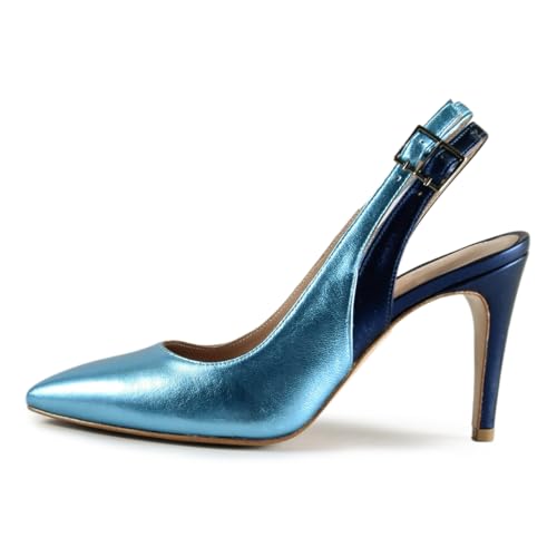 YDN Women Chic Closed Toe High Heel Slingback Pumps Two Toned Double Strap Buckles Shoes Dancing Prom Dating Size 4-16 US2