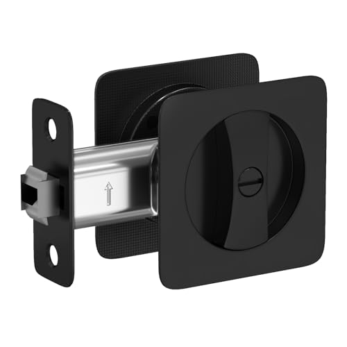 Image of goldenwarm Black Pocket Door Lock, Rounded Square Sliding Pocket Door Hardware Privacy Pocket Door Latch for Bathroom & Bedroom - 1 Pack