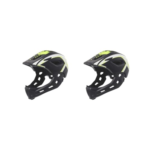 2のセットキッズバイクヘルメット 衝撃吸収フルフェイスヘルメット ロードバイク スクーター 男の子用 ブラック グリーン ホワイト, 黒 緑 白
