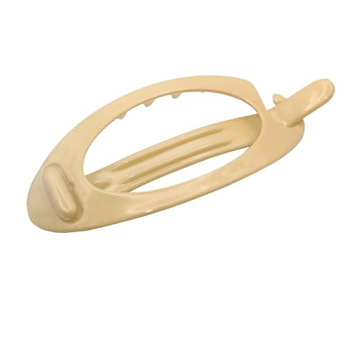 Parcelona French Plain Oval Small Celluloid Metal Free Hair Barrette Clips Women Hair Accessories, Made in France (Golden Beige)