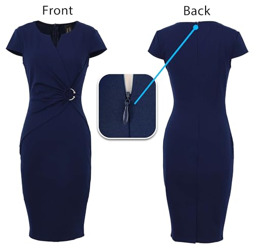 Image of VFSHOW Womens Elegant Notch V Neck Ruched Work Office Business Church Bodycon Sheath Dress