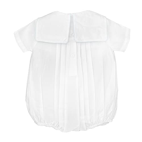 Petit Ami Baby Boys' Square Collar Romper With Train Embroidery, Newborn, White #TOP1