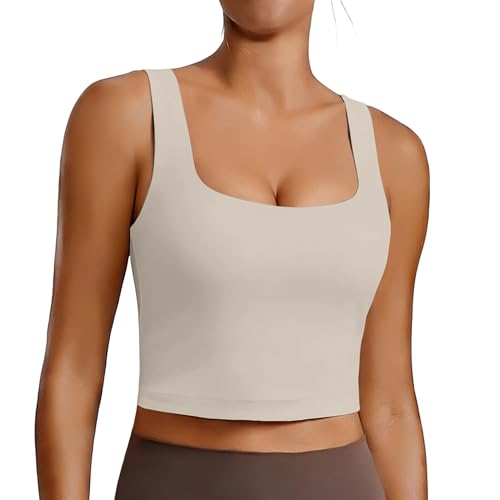 Image of PINSPARK Sports Bra for Women Square Neck Longline Tank Top with Built in Bra