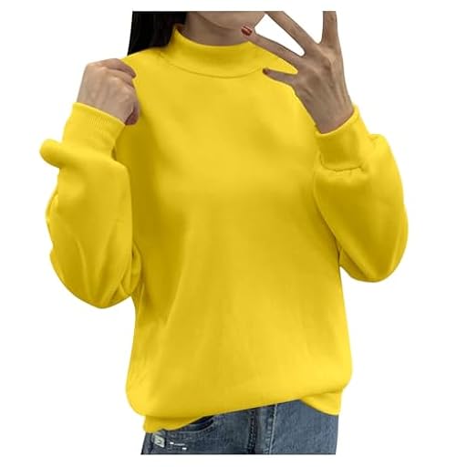 Generisch 2025 Sudadera de mujer con forro polar, cuello alto pequeño, holgada, informal, manga larga, cuello redondo, color sólido, suéter sin chaqueta de Navidad para mujer, amarillo, XL | Ya disponible en tu tienda friki favorita! En mundofriki.es!