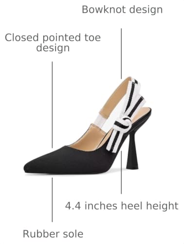 Image of HOCHFART Women's Slingback Kitten Heels Closed Pointed Toe Slip On Pumps | Bowknot, Elastic Slingback Strap, Office, Wedding, Bridal, Formal, Events, Church, Gathering, Casual Outing