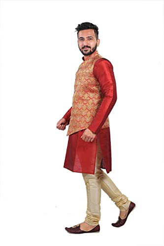 Image of Sadree Silk Men's Kurta Pajama Waistcoat or Nehru Jacket Set