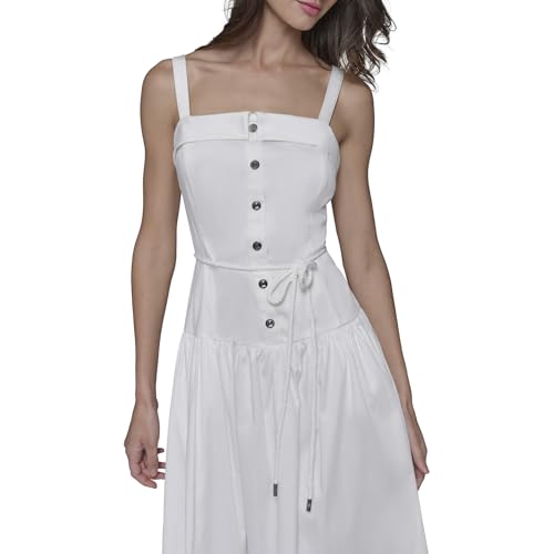 Image of Karl Lagerfeld Women's Sleeveless Square Neck Drope Waist Maxi Dress with Rope Belt
