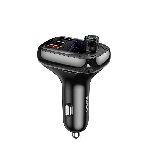 Baseus Transmiter FM BT 5.0 Car Charger PPS Quick Charge QC4.0 Two USB One Type-C Ports Support Flash Disk MicroTF Card 5A 36W With Microphone