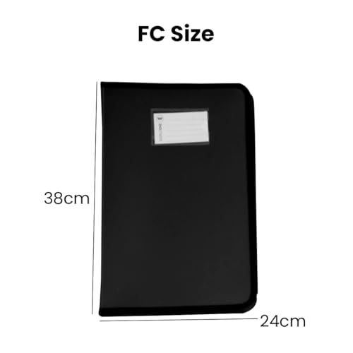 Image of Worldone Zipper Display Book Folder for Documents, with Name Card, Made of 0.8mm Virgin PP Material with 20 Bound Plastic Binder Sleeves, Size FC (fullscap), Black, Set of 1