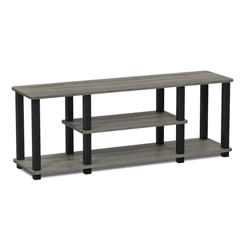 Image of Furinno TURN-S-TUBE 3-Tier Toolless Assembly TV Stand, French Oak Grey | for TV up to 50 Inch, No Tool Rectangular Entertainment Center, TV Console, for Living Room, Bedroom