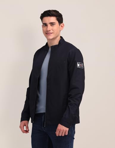 Image of U.S. POLO ASSN. Mens Blue Solid High neck Long Sleeve Casual Polyester Regular Fit Jacket