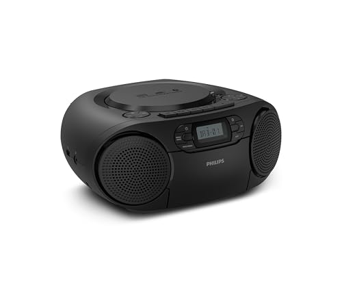 Philips TAZ2500 Reproductor CD portátil y reproductor casete, Radio DAB+/FM, Bluetooth 6.0, Reproducción USB, Entrada Audio, Graves dinámicos, Altavoces estéreo, Alimentación corriente/batería – Negro
