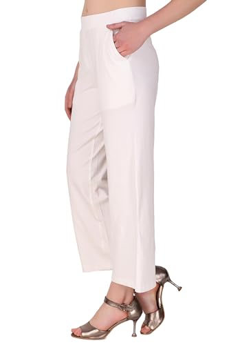 ladyline Women's Cotton Flared Wide Leg Lounge Pants – High Rise Stretch Cotton Relax Fit Pants with Pockets – Summer Bottoms