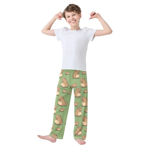 Boys' Pants Brown Capybaras Green Long Bottoms Jogger Pants Elastic Waist Trousers with Pockets S-XL2