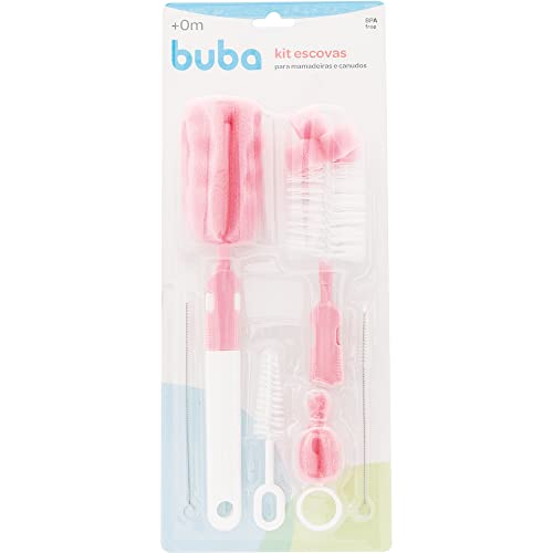 Kit Escovas Para Mamadeiras E Canudos, Buba, Rosa