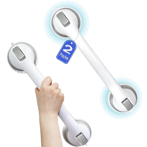 Shower Grab Bars for Seniors Shower Handles for Elderly Suction Cup 2 Pack 16.19 Inch Handicap Grab Bars for Bathtubs and Showers Wall Bathroom Safety for Showers Walls Heavy Duty No Drillin Grey