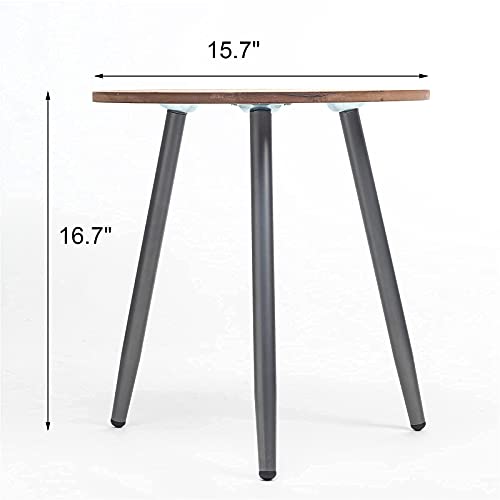 Side Table, Round End Table Wood Nightstand Metal Small Accent Table Home Decor for Living Room, Bedroom, Balcony