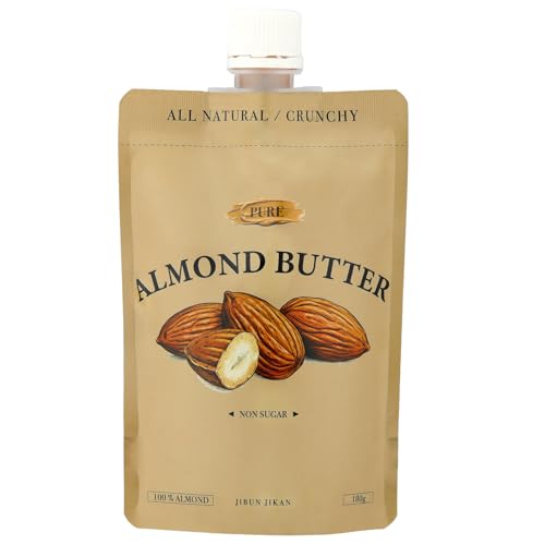 【Pure Almond Butter】アーモンドバター無糖(100%アーモンド) 180g 完全無添加 無塩 砂糖不使用 国内製造 超粗挽き ザクザク食感 焙煎ブレンド エコパウチ入り ヴィーガン対応