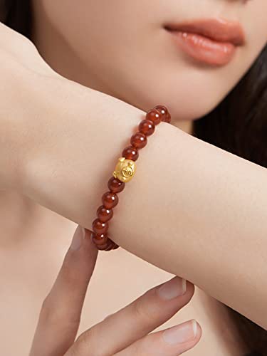24K Solid Gold Bracelets for Women, Stretchable Lucky Animals Real Gold Rabbit Bangle Charm Bracelets, Pure Gold Agate Beaded Zodiac Bunny Bracelet3