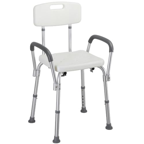 Bakaji Sedia Vasca Bagno con Braccioli Altezza Regolabile in Alluminio Sedile Doccia Sgabello Ausilio per Anziani, Piedini in gomma Antiscivolo (Sedila con braccioli)