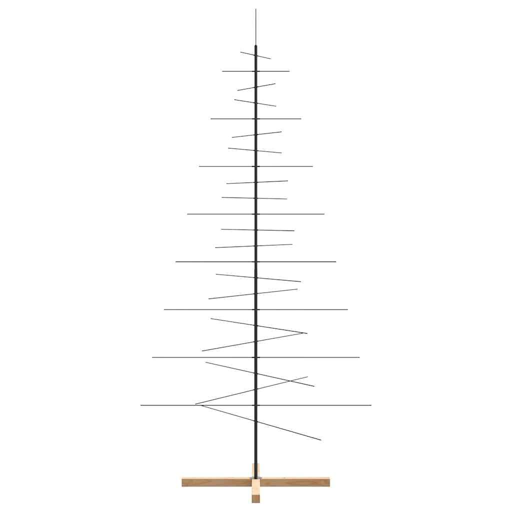 Sapin de Noël artificiel moderne en métal noir de 210 cm de haut avec support en bois solide pour décoration d'intérieur et d'extérieur