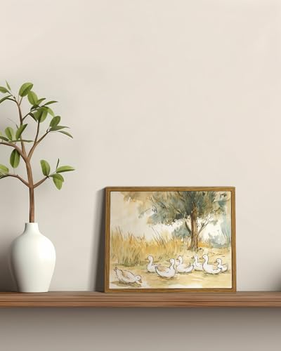 Image of ARPEOTCY Vintage Framed Canvas Wall Art, 8x10inch, Farmhouse Nursery Duck Wall Decor, Rustic Art Prints Home Decor, Cute Duck Illustration Paintings for Living Room Bedroom Office Decoration