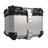 Vilom バイク用リアボックス アルミ製トップケース 大容量 防水・耐衝撃 モノロックケース 鍵2本付 簡単脱着 汎用タイプ バックレスト付 内張り・反射板付 (45Lフラットシルバー)