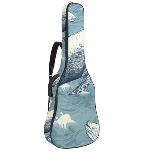Sac de transport pour guitare acoustique 104 cm avec motif baleines rétro et double bandoulière