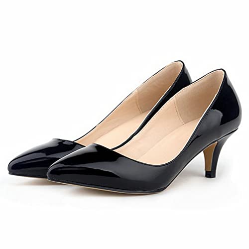 KOKOMOMO Womens Low Kitten Heels Patent Leather Pointed Toe Slip On Pumps Work Office Dress Shoes