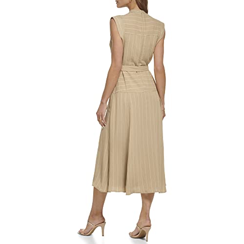 Dkny Women's Surplice Linen Midi Dress, Khaki/White, 6 #TOP2